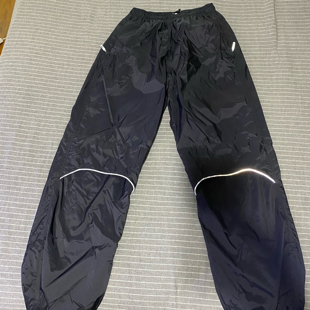 Asics Black Windbreaker Pants with Reflective Detail